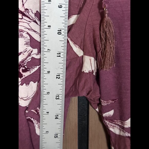 New Soma Pants Large Womens Inky Pink Floral Tassle Ankle Pull On Stretchy Comfy - Picture 4 of 9